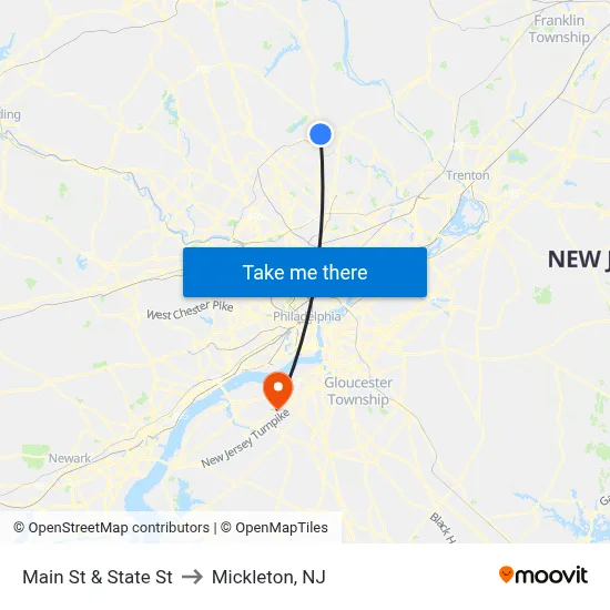 Main St & State St to Mickleton, NJ map