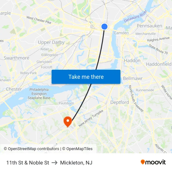 11th St & Noble St to Mickleton, NJ map