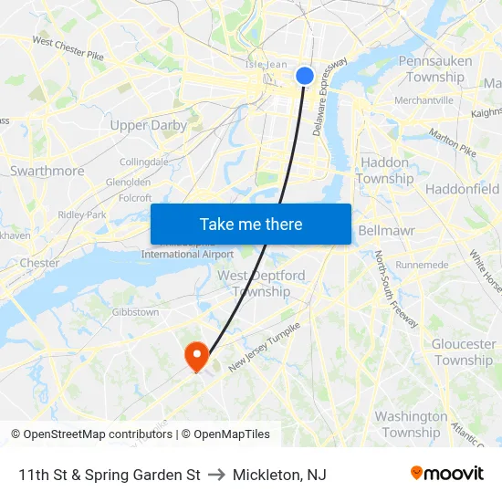 11th St & Spring Garden St to Mickleton, NJ map