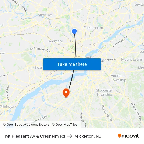 Mt Pleasant Av & Cresheim Rd to Mickleton, NJ map