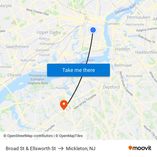 Broad St & Ellsworth St to Mickleton, NJ map