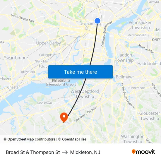 Broad St & Thompson St to Mickleton, NJ map