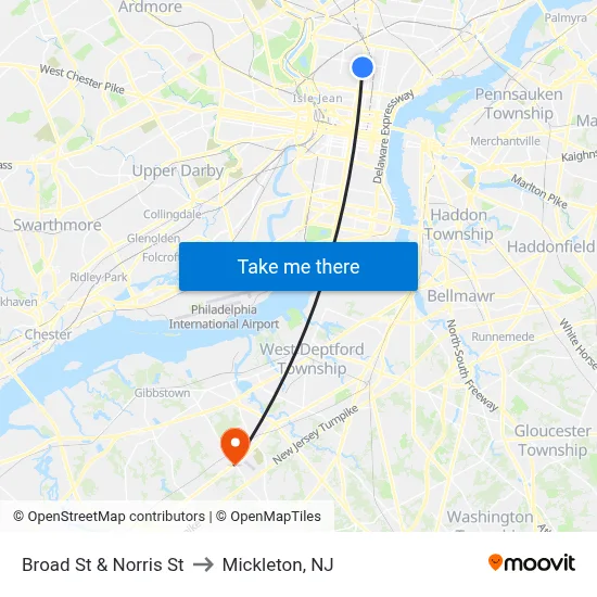 Broad St & Norris St to Mickleton, NJ map