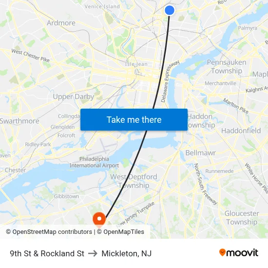9th St & Rockland St to Mickleton, NJ map