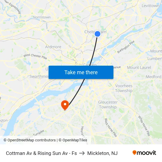 Cottman Av & Rising Sun Av - Fs to Mickleton, NJ map