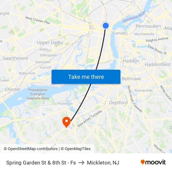 Spring Garden St & 8th St - Fs to Mickleton, NJ map