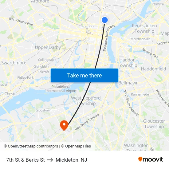7th St & Berks St to Mickleton, NJ map
