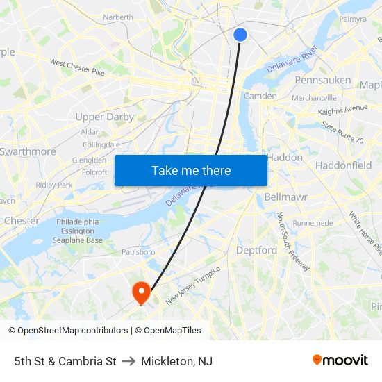 5th St & Cambria St to Mickleton, NJ map