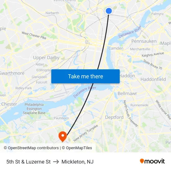 5th St & Luzerne St to Mickleton, NJ map