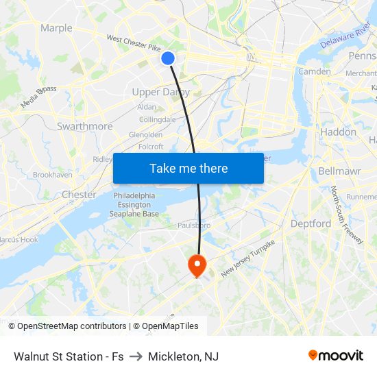 Walnut St Station - Fs to Mickleton, NJ map