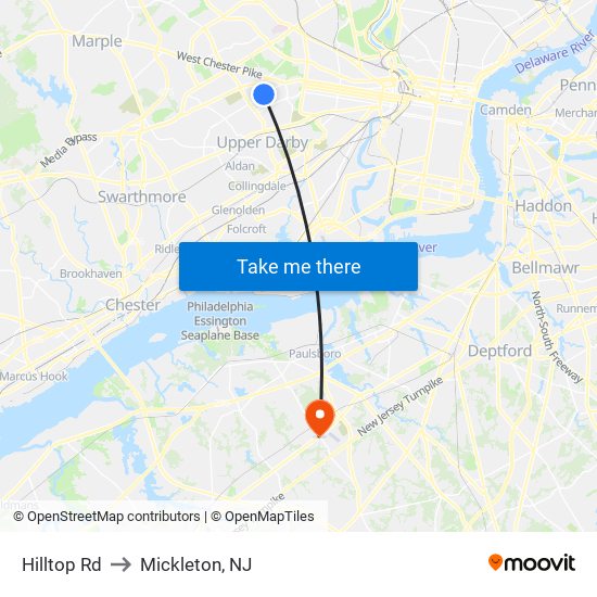 Hilltop Rd to Mickleton, NJ map
