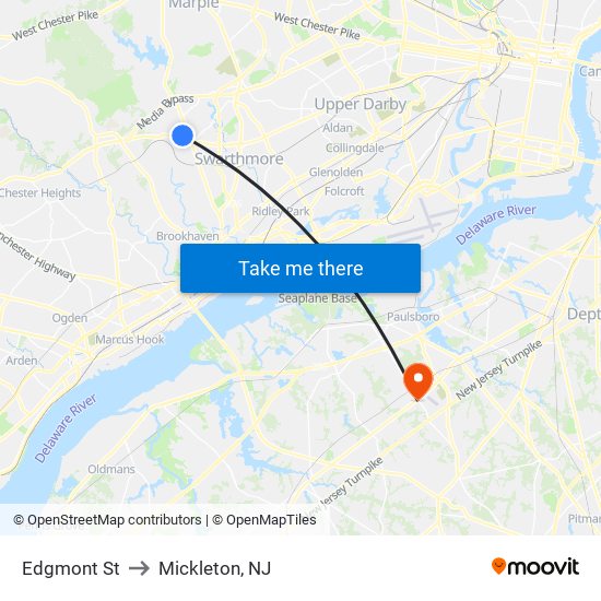 Edgmont St to Mickleton, NJ map