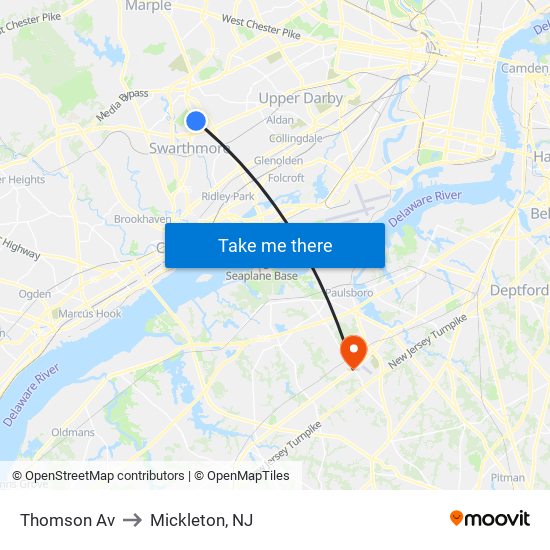 Thomson Av to Mickleton, NJ map