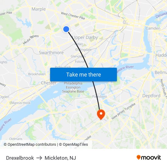 Drexelbrook to Mickleton, NJ map