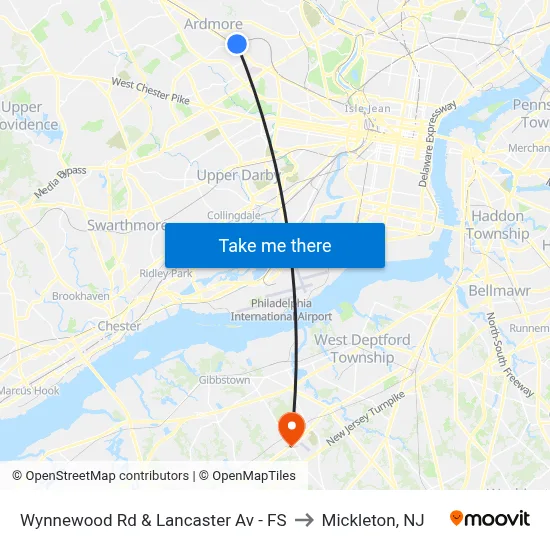 Wynnewood Rd & Lancaster Av - FS to Mickleton, NJ map