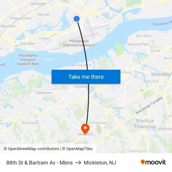 88th St & Bartram Av - Mbns to Mickleton, NJ map
