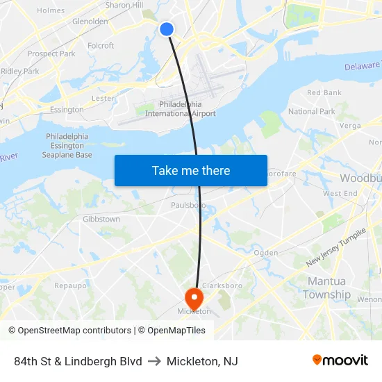 84th St & Lindbergh Blvd to Mickleton, NJ map