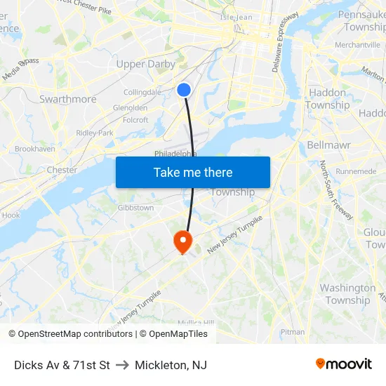 Dicks Av & 71st St to Mickleton, NJ map