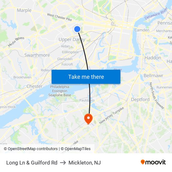 Long Ln & Guilford Rd to Mickleton, NJ map