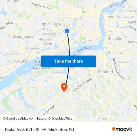Dicks Av & 67th St to Mickleton, NJ map