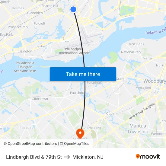Lindbergh Blvd & 79th St to Mickleton, NJ map