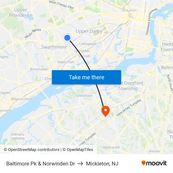Baltimore Pk & Norwinden Dr to Mickleton, NJ map