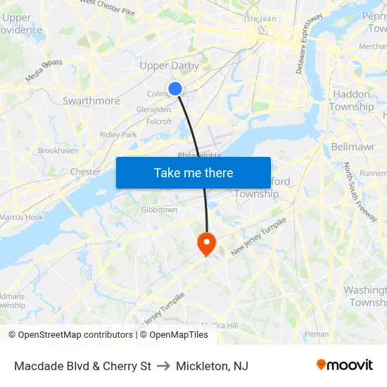 Macdade Blvd & Cherry St to Mickleton, NJ map