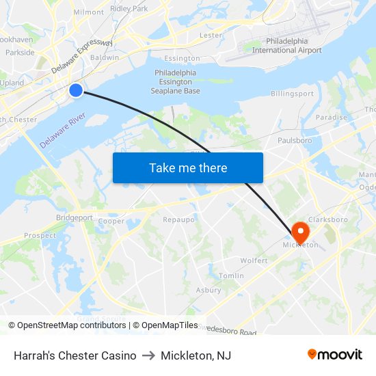 Harrah's Chester Casino to Mickleton, NJ map