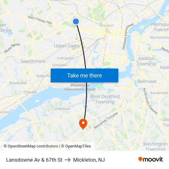 Lansdowne Av & 67th St to Mickleton, NJ map