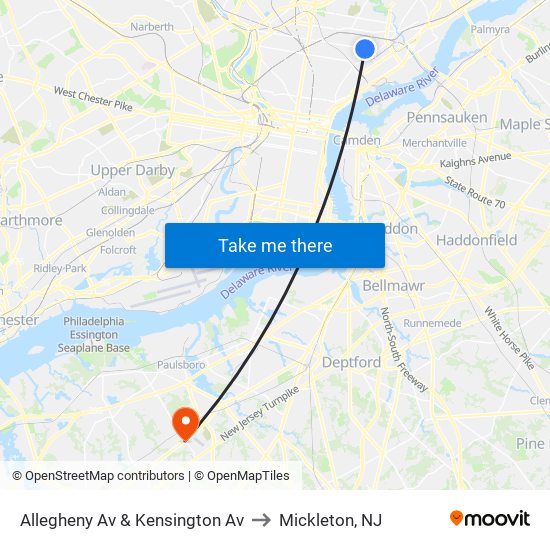 Allegheny Av & Kensington Av to Mickleton, NJ map