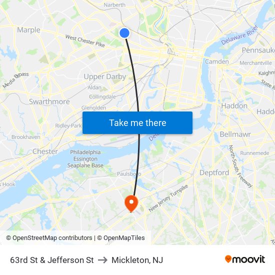 63rd St & Jefferson St to Mickleton, NJ map