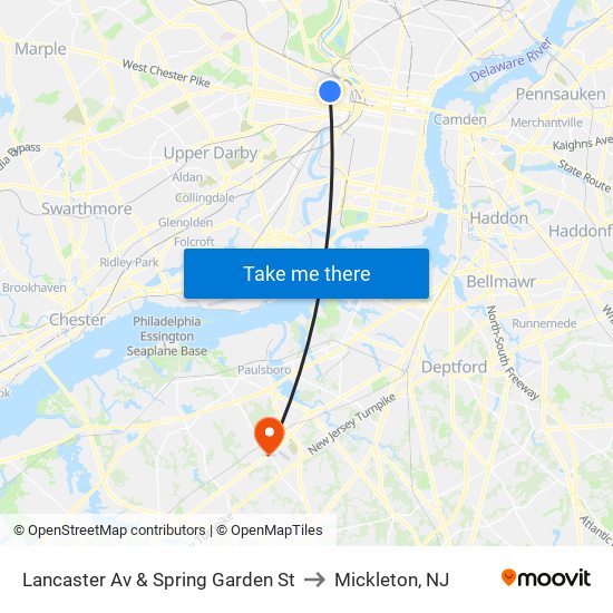 Lancaster Av & Spring Garden St to Mickleton, NJ map