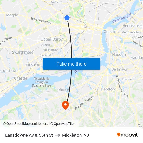 Lansdowne Av & 56th St to Mickleton, NJ map