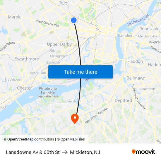 Lansdowne Av & 60th St to Mickleton, NJ map