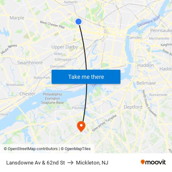 Lansdowne Av & 62nd St to Mickleton, NJ map