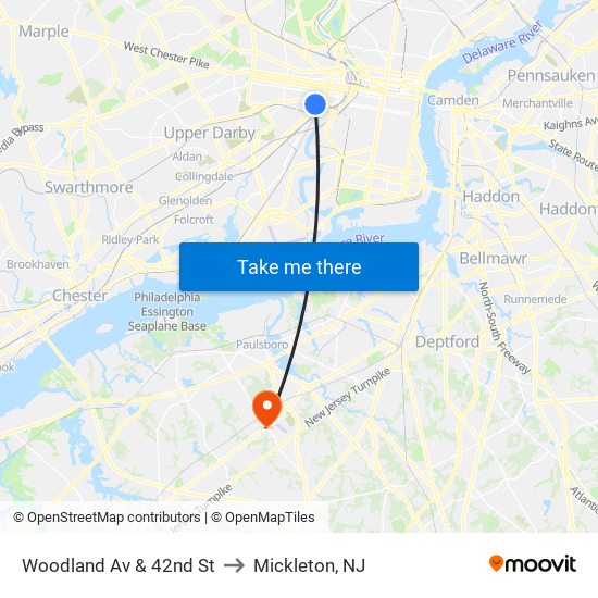 Woodland Av & 42nd St to Mickleton, NJ map