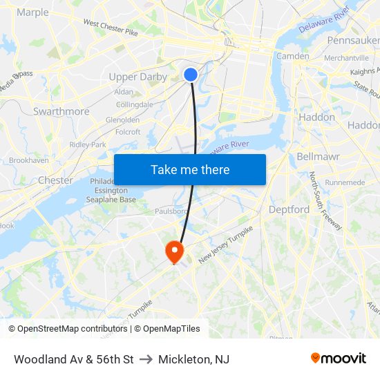 Woodland Av & 56th St to Mickleton, NJ map