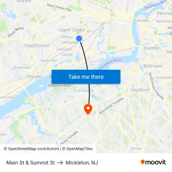 Main St & Summit St to Mickleton, NJ map
