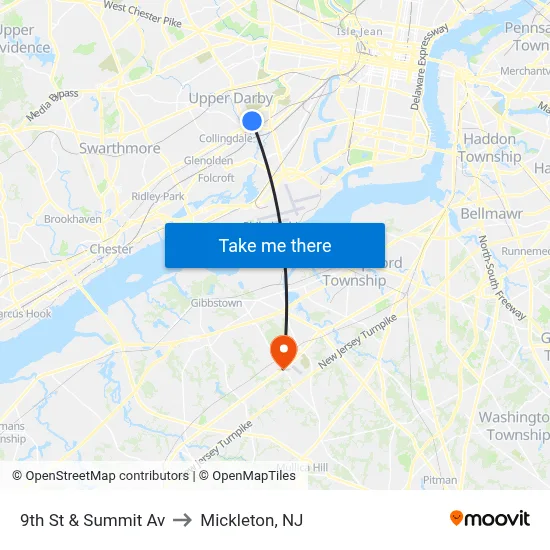 9th St & Summit Av to Mickleton, NJ map