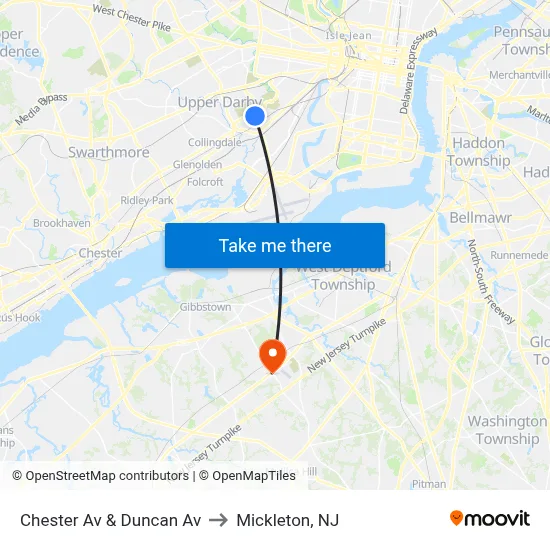 Chester Av & Duncan Av to Mickleton, NJ map