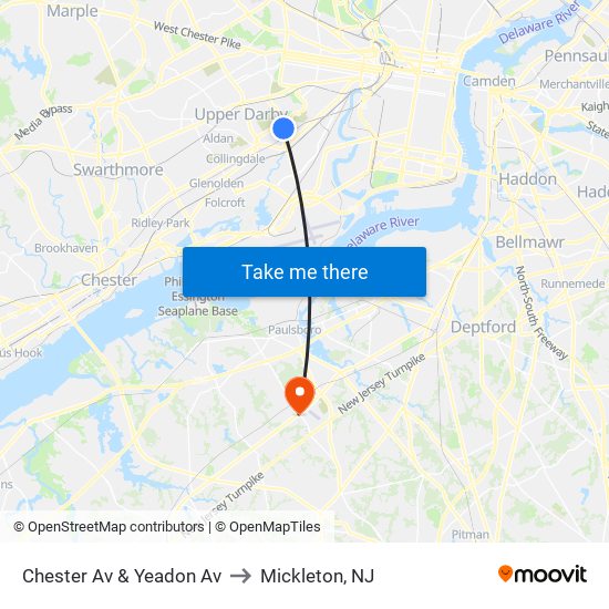 Chester Av & Yeadon Av to Mickleton, NJ map