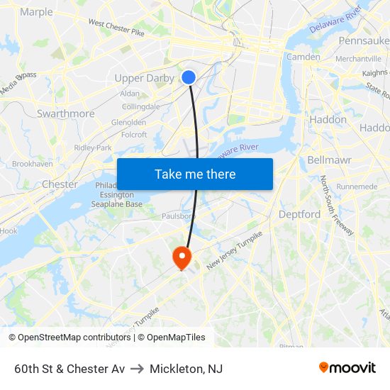 60th St & Chester Av to Mickleton, NJ map