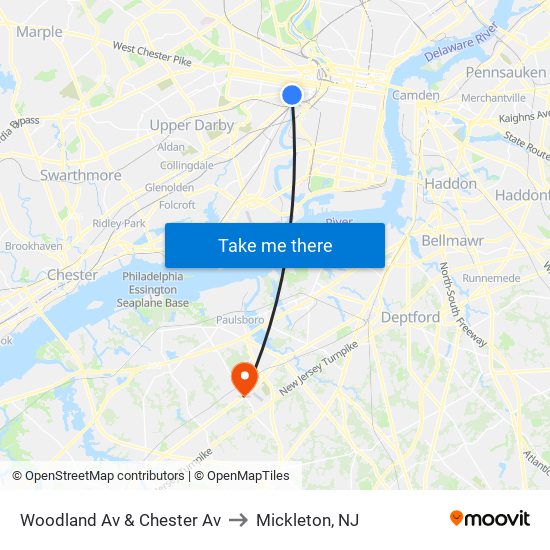 Woodland Av & Chester Av to Mickleton, NJ map