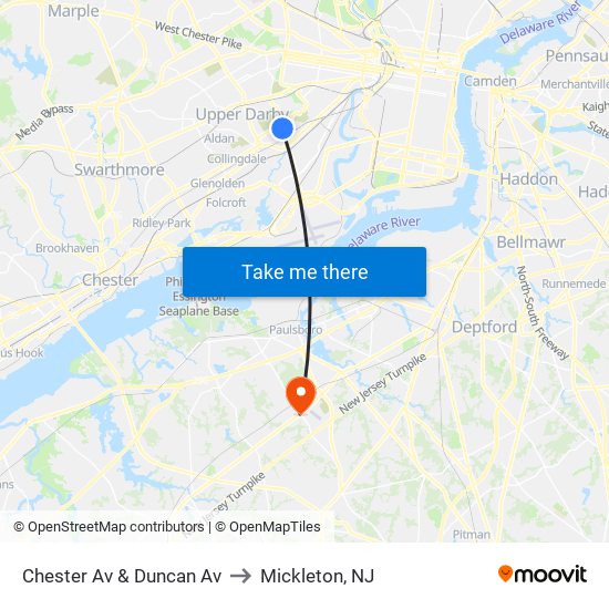 Chester Av & Duncan Av to Mickleton, NJ map