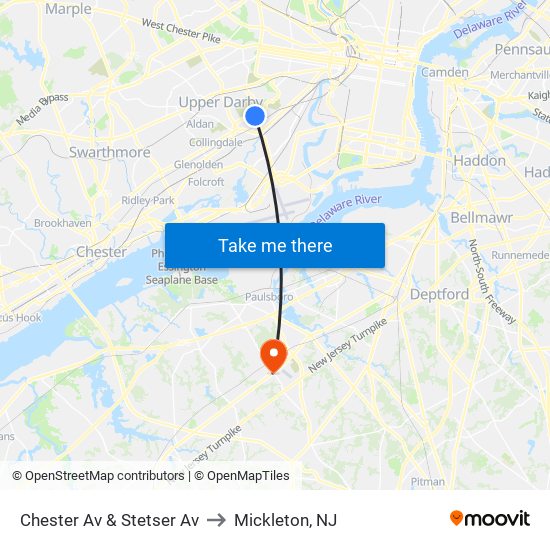 Chester Av & Stetser Av to Mickleton, NJ map