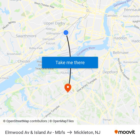 Elmwood Av & Island Av - Mbfs to Mickleton, NJ map