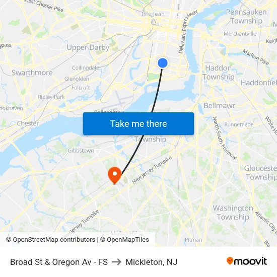 Broad St & Oregon Av - FS to Mickleton, NJ map
