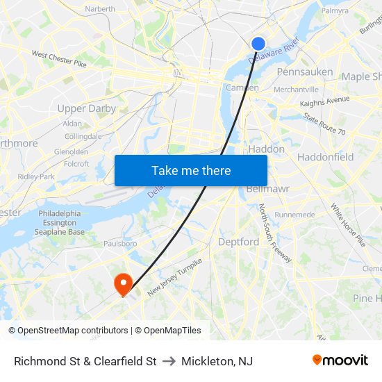 Richmond St & Clearfield St to Mickleton, NJ map