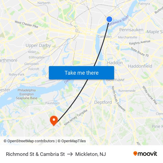 Richmond St & Cambria St to Mickleton, NJ map