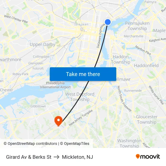 Girard Av & Berks St to Mickleton, NJ map